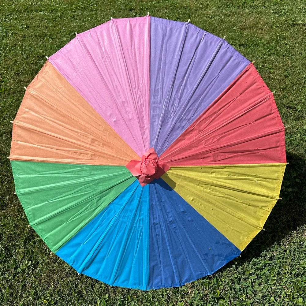 Rainbow Paper Parasol Sun Umbrella for Wedding or Summer Decor